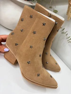 Tan Star Studded Western Cowboy Ankle Boots Rodeo Boho Y2K Size 8 Oasis Society thumbnail 2