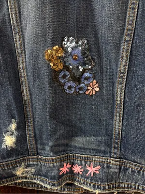 American Eagle Floral Embroidered Distressed Denim Vest XS thumbnail 6