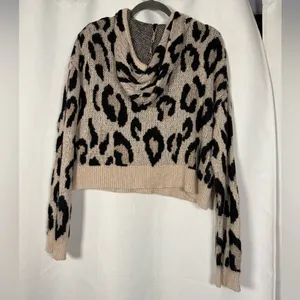 Vici Fuzzy Brown and Black Cheetah Print Pullover Hoodie Sweater Large thumbnail 4