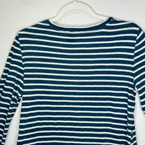 Tory Burch 100% Linen Stripe Minimalist Crew Neck Long‎ Sleeve Shirt Hem Medium thumbnail 6