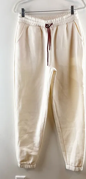 Wildfox Fleece Lined Pull On Jogger Sweatpants Cream Ivory Medium thumbnail 1