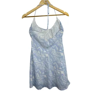 Abercrombie & Fitch Blue White Marble Print Halter Top Mini Dress Womens Size XS thumbnail 2