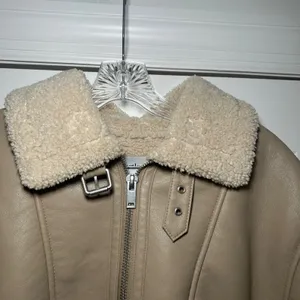 Heartloom Womens XS Tan Faux Leather Shearling Aviator Moto Jacket minimalist thumbnail 3