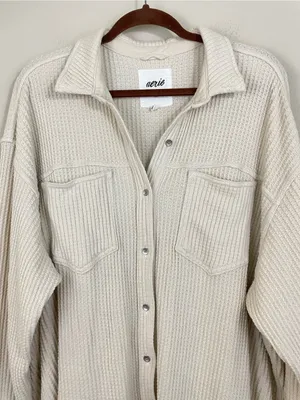 Aerie Anytime Fave‎ Waffle Shirt Cabe Batter Oversized Shacket Size Large thumbnail 7