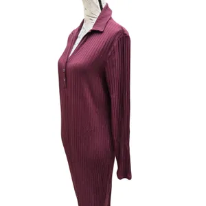 Banana Republic Wide-Ribbed Knit Midi Dress Vino Rosso Burgundy Long‎ Sleeve L thumbnail 3