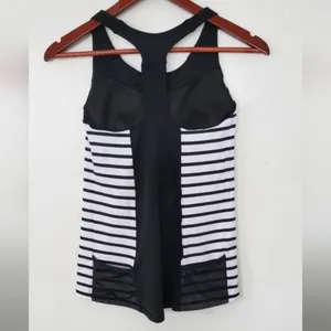 Athleta‎ Black and White Stripe Ace Racer Tank Top Mesh Details Pockets Size S thumbnail 5