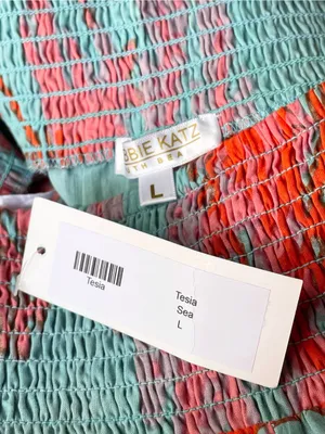 Debbie Katz Tala Pant Sea, Boho Wide-Leg Tiered Pants in Aqua & Coral - L thumbnail 9