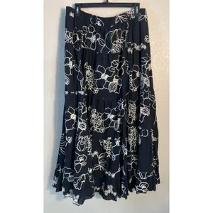 Coldwater Creek Womens L Maxi Skirt Black White Floral Embroidered Tiered Boho thumbnail 2