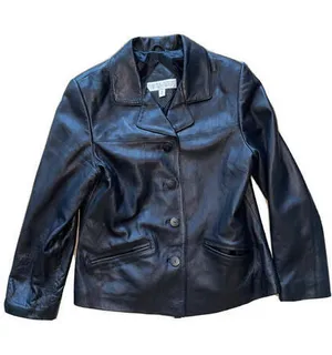 Valerie Steves New Zealand Lambskin Leather Jacket Buttoned‎ Black Size M thumbnail 1
