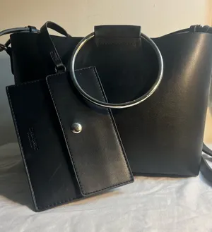 Zara Black Leather Tote with Silver O-Ring Handle thumbnail 1
