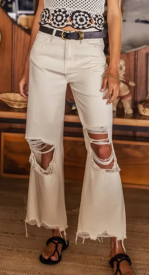 Vervet Leslie 90s‎ Vintage Flare Jeans in Ivory thumbnail 1