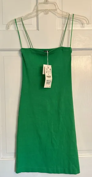 Zara Emerald Green Double-Spaghetti Strap Mini Dress medium thumbnail 1