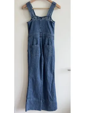 Aerie Denim Kick Flare Overalls XS Blue Wide Leg Adjustable Straps thumbnail 5
