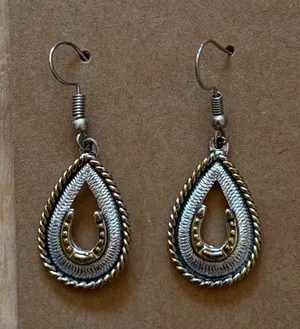 NEW Western Two-Tone Silver Gold Horseshoe Teardrop Dangle Earring thumbnail 1