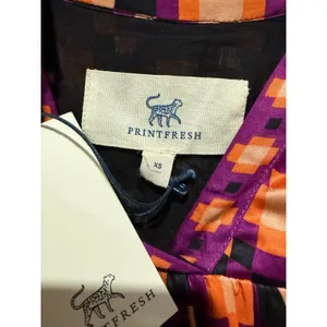Printfresh Tunic Dress Women Sz XS Satin Colorful Boho Tassle Long Puff Sleeve thumbnail 3