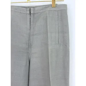 Via Seta Pants Gray 100% Raw Silk Straight Leg Trousers Size 10 thumbnail 2