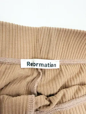 Reformation Whitney Ribbed Wide Leg Lounge Pant Tan thumbnail 9