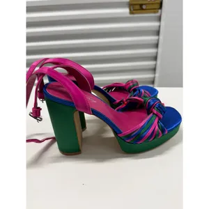 Shoe Envy Multi-Color Satin Platform Block Heels Pink Blue Green Size 6.5‎ thumbnail 4
