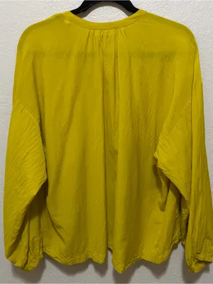 DÔEN Jane Top Yellow Green Organic Cotton Viscose Blouse Size Medium thumbnail 3