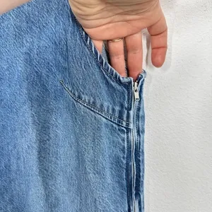 Madewell Denim Pinafore Dress Blue‎ Wash Sleeveless Side Zip Pockets Size L thumbnail 5