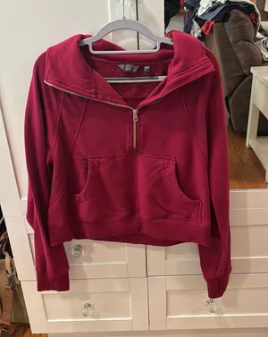 Pink Cropped Quarter-Zip Sweatshirt thumbnail 1