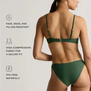 NWT Quince Olive Green Italian v-neck bikini top Sz L thumbnail 4
