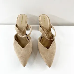 Anne Klein Bellatrix Pointed Toe Suede Block Heel Mule Heels Tan Beige 9 thumbnail 8