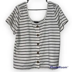 TORRID size 1 striped black off white striped button down front short sleeve top thumbnail 8
