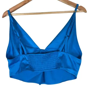 Garage Crop Top Womens L Blue Satin V-Neck Smocked Going Out Festival Clean Girl thumbnail 2
