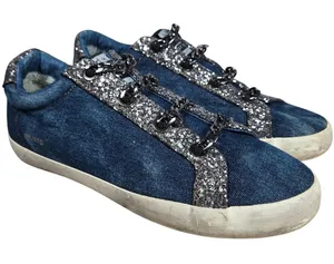 Vintage Havana Denim Glitter Chain Embellished‎ Low Top Sneakers Shoes Womens 10 thumbnail 1