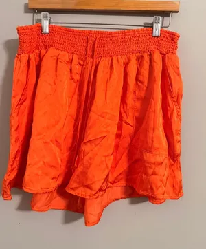 Aerie Flowy Smocked Waist Shorts Womens XL Orange Satin Feel Drawstring thumbnail 1
