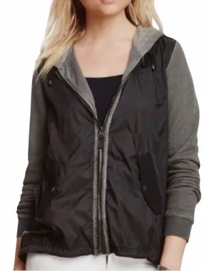 FREE PEOPLE Mixed Media‎ Full Zip Windbreaker Sweatshirt Hoodie, Medium thumbnail 1