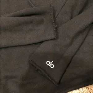 Alo Yoga Black Cropped Pullover Hoodie Top Small thumbnail 4