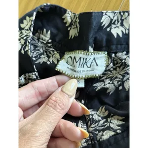 Anthropologie Omika Sinatra Wide Leg Pant Small Black White Handmade Blockprint thumbnail 4