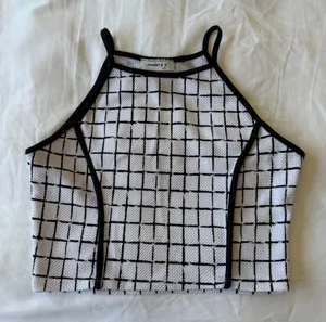 🔥 Y2K Minimalist Grid Print Halter Crop Top | Black & White Aesthetic | Size S 🔥 thumbnail 3