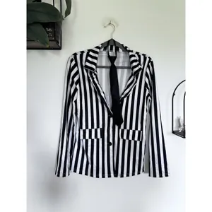 Women's Black & White Vertical Stripe Blazer & Pant Costume Size Small thumbnail 3