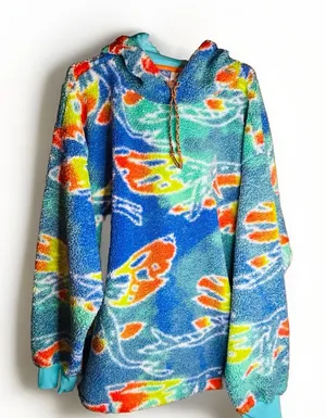 Teal and blue Colorful Fleece Hoodie sweater avatar pandora disney washed thumbnail 1