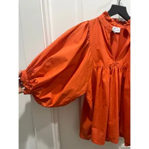 Never A Wallflower High Neck Ruffle Cotton V-Neck Blouse Sz XS thumbnail 4