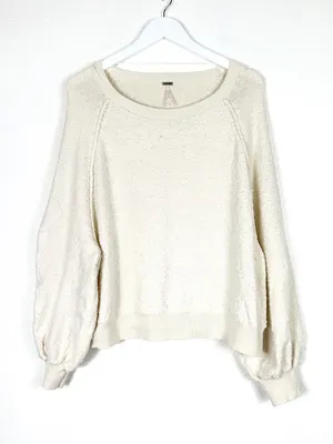 Free People Boucle Found My Friend ivory cream cotton oversized sweater size S thumbnail 3