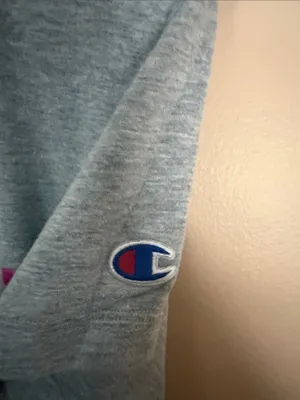 Champion Gray Tee with Pink and Purple Script Logo thumbnail 4