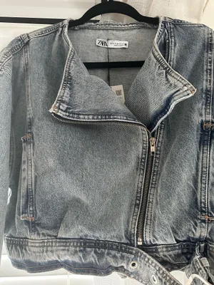 Zara Denim Moto Zip Up Cropped Jacket  thumbnail 4