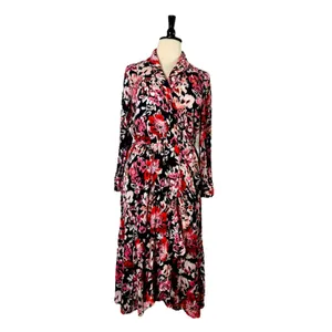 Lane Bryant Maxi Dress Faux Wrap Shawl Black Pink Floral Satin Women’s Size 18 thumbnail 2
