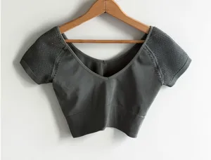 OFFLINE by Aerie Seamless V-Neck‎ Crop Top Dark Green Short Sleeve Small thumbnail 1