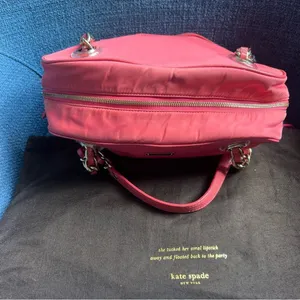 Kate Spade Vintage Jasmine Nylon Satchel Bag Orange Double Gold Chain Purse thumbnail 6