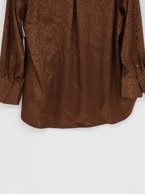 Old Navy Satin Boyfriend Shirt Women’s Medium Espresso Leopard Jacquard NWT thumbnail 13