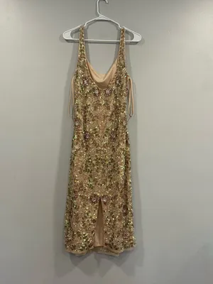 Mac Duggal 10755 Pink Sleeveless Handed Beaded Floral Dress sz 12 MIDI thumbnail 7