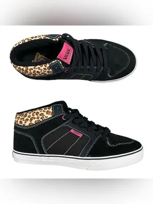 Vans Ellis Size 7 Black Suede Mid Top Sneakers with Leopard Collar Hot Pink NWO thumbnail 3