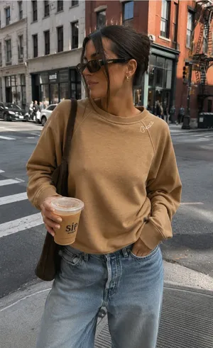 American Eagle Outfitters Tan Crewneck Sweatshirt with Script Accent thumbnail 1