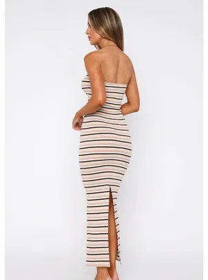 White fox brown striped dress thumbnail 2