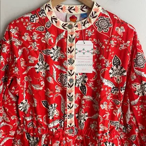 Farm Rio Anthropologie Long-Sleeve Printed Romper Red thumbnail 4